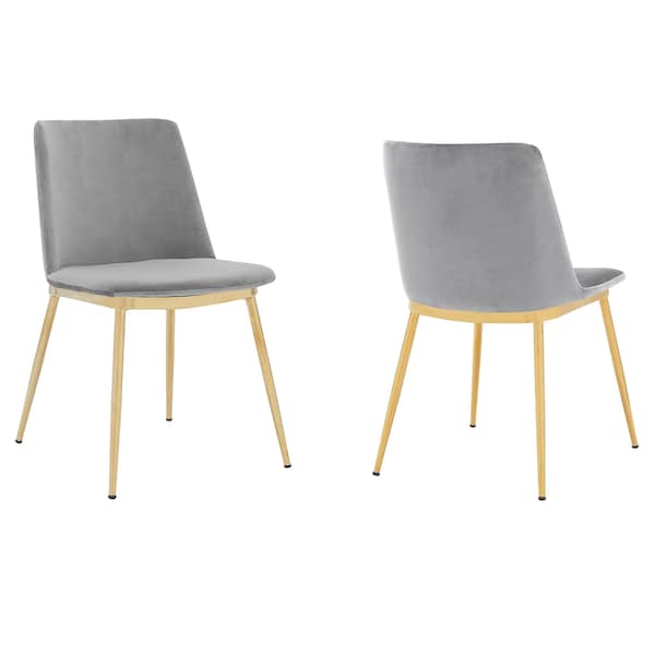 Armen Living Messina Modern Gray Velvet and Gold Metal Leg Dining Room Chairs, PK2 LCMSSIGLGRY - main